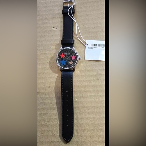 Coach Signature Face Watch With 36mm Black Face With Stars & Black Band - Picture 4 of 5